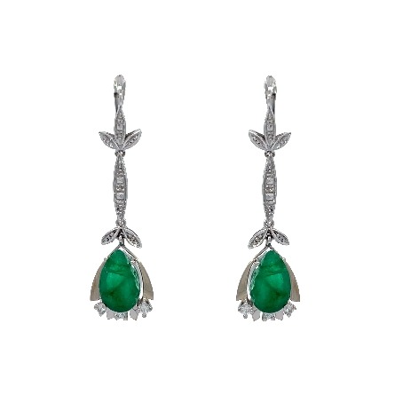 18K White Gold Emerald Pear Shaped Fashion Drop Earrings w/6Diams=0.30apx VS-SI H-I 4.4dwt