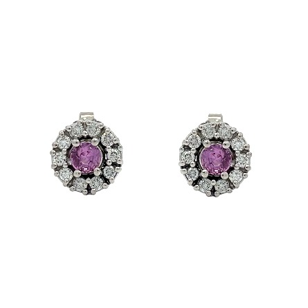14K White Gold Estate Pink Sapphire Round Halo Cluster Earring w/20Diams=0.40apx VS-SI H-I 1.8dwt