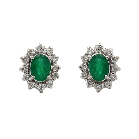 14K White Gold Estate Emerald Oval Halo Fashion Earrings w/24Diams=0.66apx VS-SI1 G-H-I-J 2.2dwt