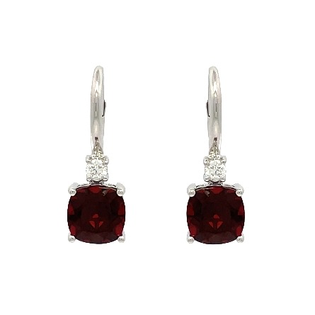 14K White Gold Garnet Leverback Drop Earrings w/2Diams=.18apx VS H 2.6dwt