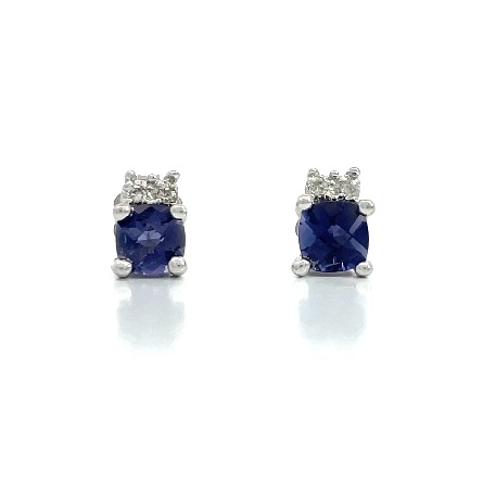 14K White Gold Estate Tanzanite Stud Earrings w/4 Single Cut Diams=0.04apx I1-I2 H-I 1.1dwt