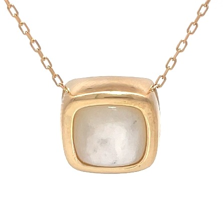 14K Yellow Gold Estate Mother Of Pearl Square Bezel Necklace 18inch 3.3dwt