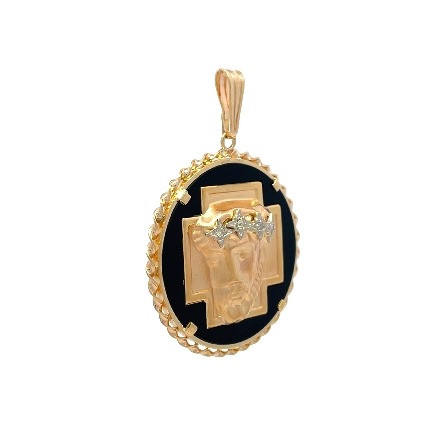 14K Yellow Gold Estate Onyx Christ Head Medallion Pendant w/4Diams=.06apx I2-I3 I-J 5.9dwt 