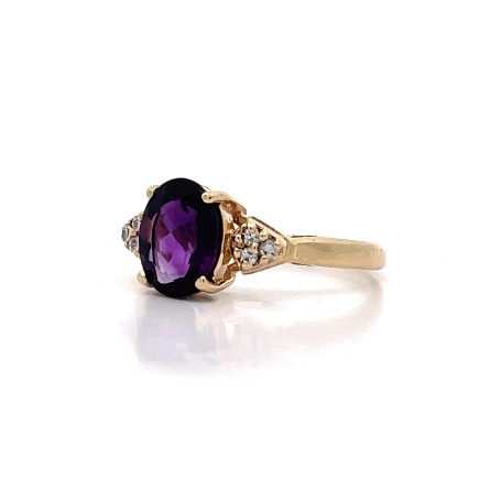 14K Yellow Gold Estate Oval Amethyst Cluster Sides Fashion Ring w/6Diams=0.09apx VS I Size6 1.7dwt