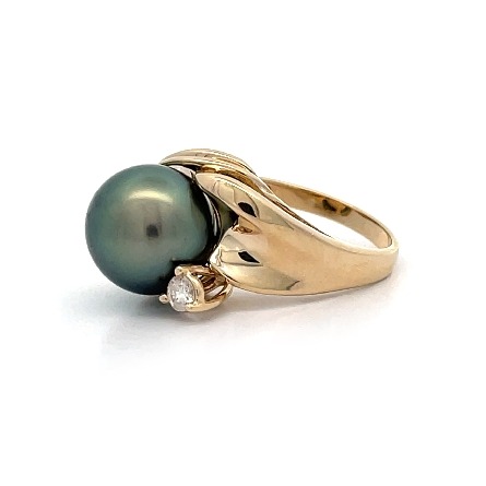 14K Yellow Gold Estate Tahitian Pearl Twisted Ring w/1Diams=0.10apx I1 I Size7 4.5dwt