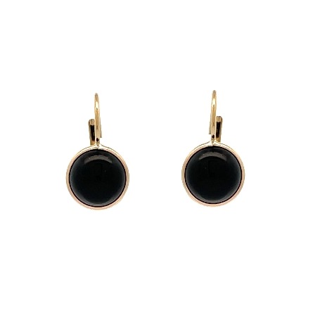 14K Yellow Gold Estate Round Black Onyx Bezel Drop Lever Back Earrings 0.9dwt