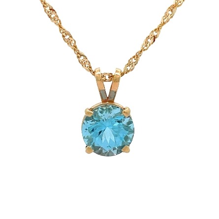 14K Yellow Gold Estate Blue Topaz Solitaire Round Pendant on 20inch Twisted Singapore Chain 2.9dwt