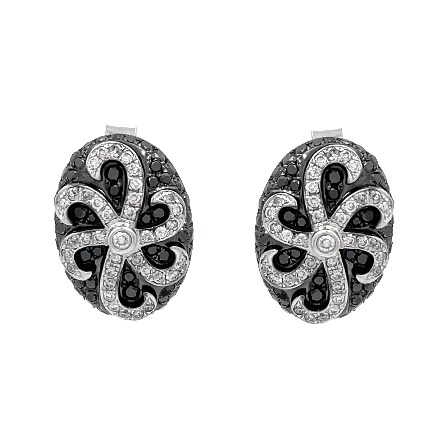 14K White Gold and Black Rhodium Estate Oval Pave Earrings w/Black Diams=1.50apx and Diams=0.40apx SI2-I1 I 4.4dwt