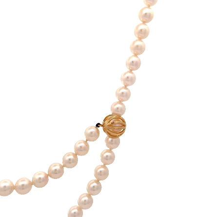14K Yellow Gold Estate Saltwater Pearl Strand Open Circle Clasp Necklace Adjustable 36inch 32.9dwt