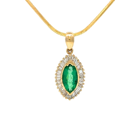 14K Yellow Gold Estate Marquise Emerald Halo Pendant w/Diams=0.50apx SI H on 18inch Snake Chain 4.0dwt