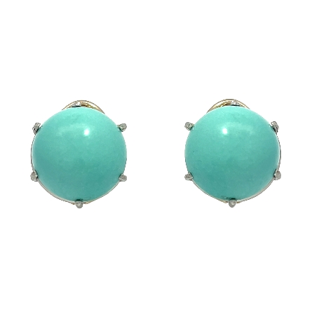14K and 18K Yellow Gold and Platinum Estate Turquoise Cabachon Omega Back Earrings 7.1dwt 
