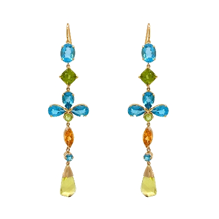 14K Yellow Gold Estate Topaz; Peridot; and Citrine MultiColor Prong Set Dangle Earrings 9.8dwt