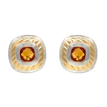 18K Yellow Gold and Sterling Silver Estate Citrine Bezel Post Earrings 6.6dwt
