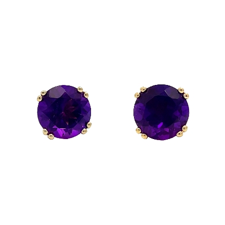 14K Yellow Gold Estate Amethyst Round 4Prong Stud Earrings 1.2dwt