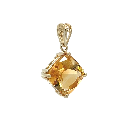 14K Yellow Gold Estate Citrine Solitaire Cushion Pendant 1.5dwt