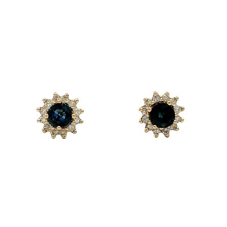 14K Yellow Gold Estate Sapphire Halo Stud Earrings w/Diams=.25apx SI2-I1 I-J 1.1dwt