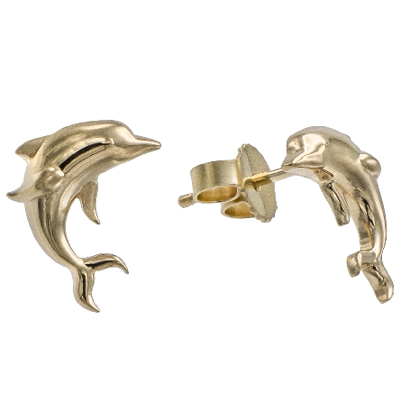 14K Yellow Gold Estate 11x9mm Dolphin Stud Earrings