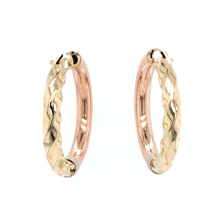 14K Yellow Gold Estate Twisted and Plain Round Hoop Earrings 5.4dwt