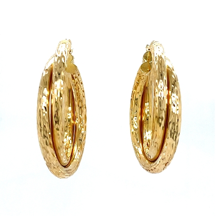 14K Yellow Gold Estate Double Crossover Row Diamond-Cut Hoop Earrings 3.5dwt