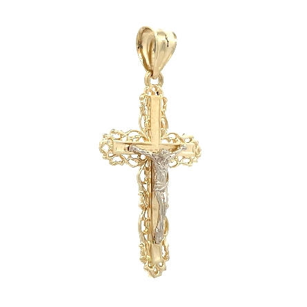 14K Yellow and White Gold Estate Filigree Crucifix Pendant 2.5dwt 