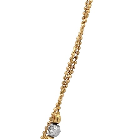 14K Yellow and White Gold Estate Adjustable 16-18inch 3Strand Diamond Cut Beaded Station Necklace 6.2dwt 