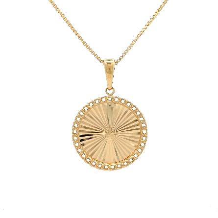 14K Yellow Gold Estate Diamond-cut Disc Pendant w/17inch Box Chain 2.8dwt