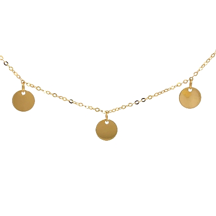 14K Yellow Gold Estate Adjustable 16-18inch 7 Dangle Disc Necklace 0.8dwt