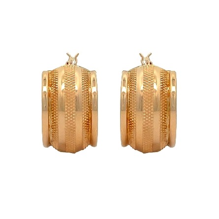 14K Yellow Gold Estate Wide Textured and Polished Hoop Earrings 3.0dwt