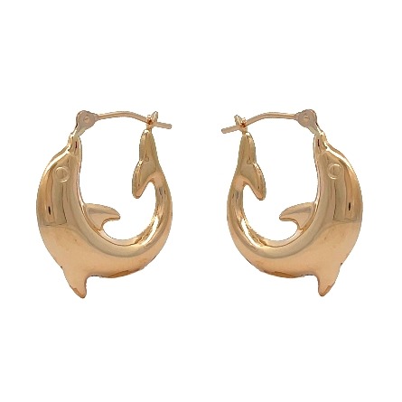 14K Yellow Gold Estate Dolphin Hoop Earrings 0.5dwt