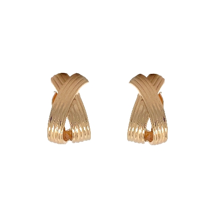 14K Yellow Gold Estate Ribbed   X   Omega Back Earrings 3.0dwt 
