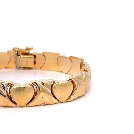14K Yellow Gold Estate Alternating Heart Link Bracelet 7.25inch 11.3dwt 