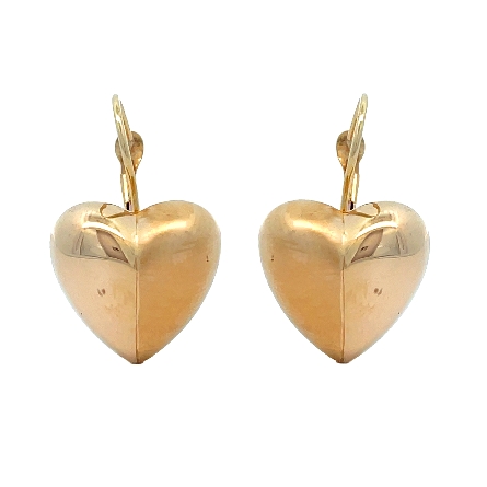 14K Yellow Gold Estate Polished and Matte Puffed Heart Dangle Lever Back Earrings 2.2dwt 