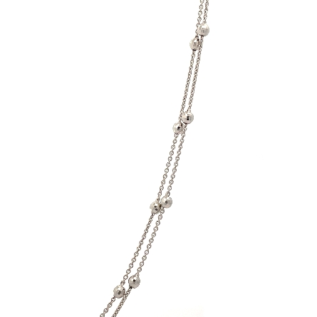 14K White Gold Estate Diamond Cut Bead Station Double Strand Necklace 16inch 3.4dwt