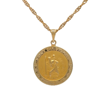 14K Yellow Gold Estate Round Saint Christopher Medal on 20inch Diamond Cut Machine Rope Chain Necklace 2.8dwt
