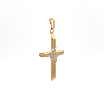 14K Yellow and White Gold Estate Dove Cross Pendant 0.5dwt 