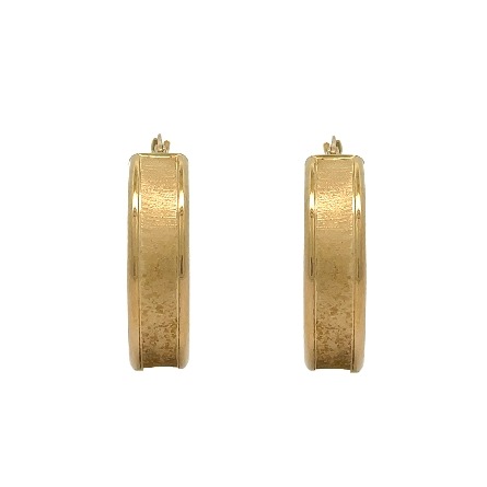 18K Yellow Gold Estate Brushed and Polished Edge Wide Hoop Earrings 1.9dwt 