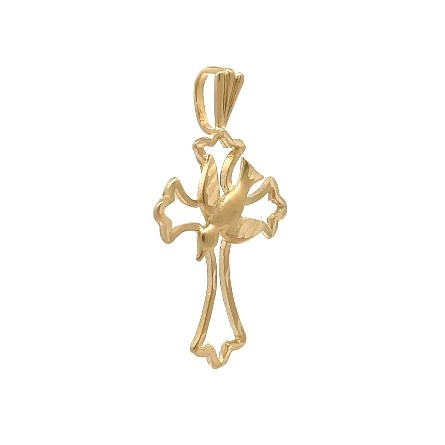 14K Yellow Gold Estate Open Outline Diamond Cut Dove Cross Pendant 1.0dwt 