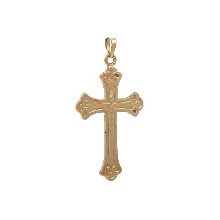 14K Yellow Gold Estate Etched Scroll Cross Pendant 2.0dwt