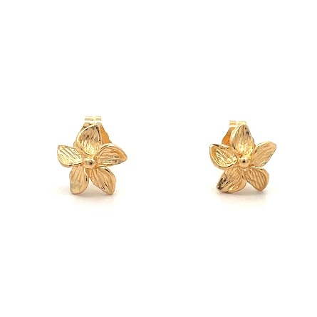 14K Yellow Gold Estate Textured Floral Stud Earrings 0.6dwt