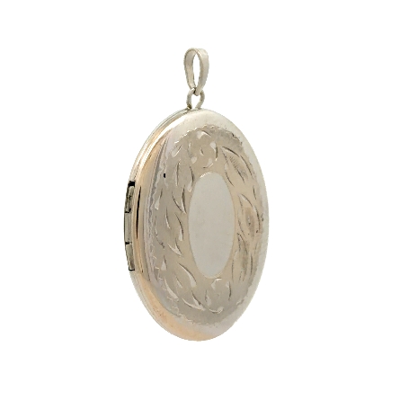 14K White Gold Estate Etched Oval Locket Pendant 3.3dwt