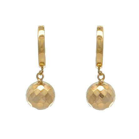 14K Yellow Gold Estate Round Huggie Hoop Faceted Ball Drop Earrings 1.9dwt 