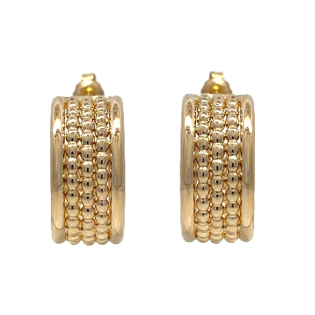 14K Yellow Gold Estate 5Row Polished and Bead Wide Hoop Earrings 4.0dwt