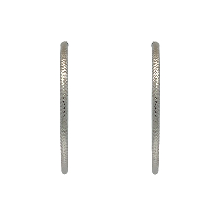 14K White Gold Estate Diamond Cut Textured Hoop Earrings 0.8dwt