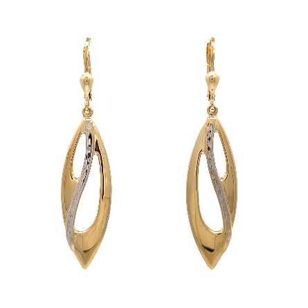 14K Two Tone Gold Estate Diamond Cut Open Drop Dangle Lever Back Earrings 2.4dwt 