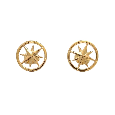 14K Yellow Gold Estate North Star Compass Earrings 1.2dwt
