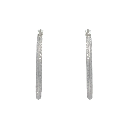 14K White Gold Estate Textured Diamond Cut Knife Edge Hoop Earrings 1.1dwt