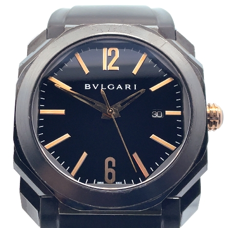 WATCHMAKER Stainless Steel and 18K Yellow Gold Estate Bvlgari Octo Automatic Black Dial Watch As Is No Box 