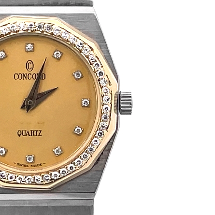 Stainless Steel and 18K Yellow Gold Estate Concord Mariner Quartz Watch w/Diams=.25apx No Box 