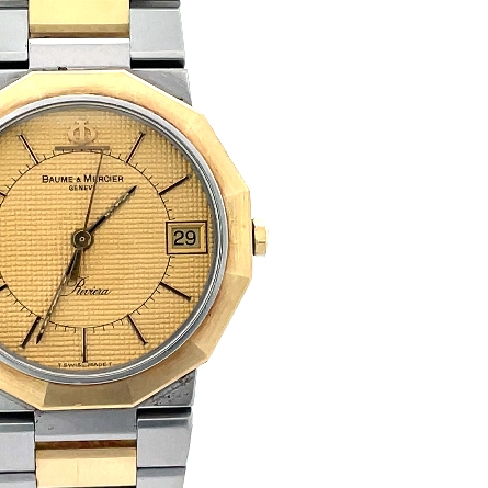 Stainless Steel and 18K Yellow Gold Estate Baume & Mercier Rivera Gold Dial Watch 