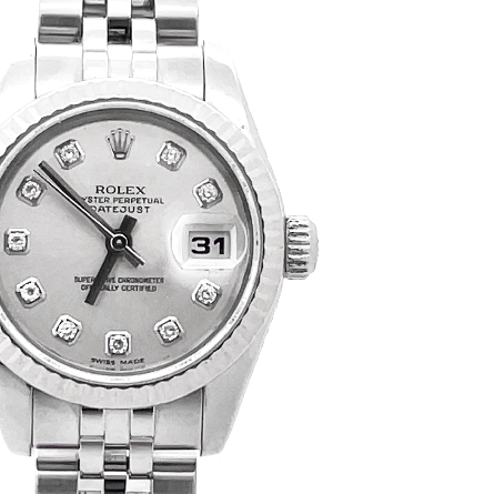 Stainless Steel and 18K White Gold Estate Rolex Oyster Perpetual Datejust with Silver Dial and Diam Markers Watch w/Box and Papers Serial#179174 and #D666373 Year 2005-2006